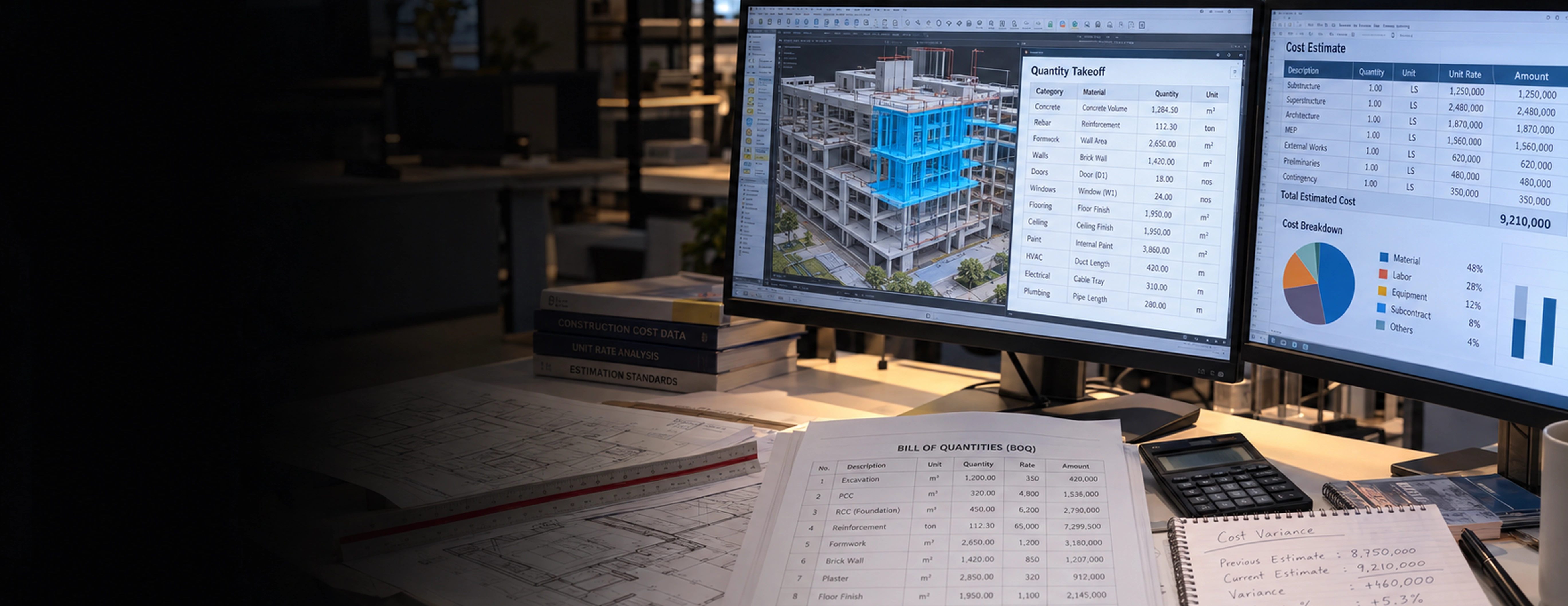 Services d'estimation des coûts BIM 5D et de métrés quantitatifs