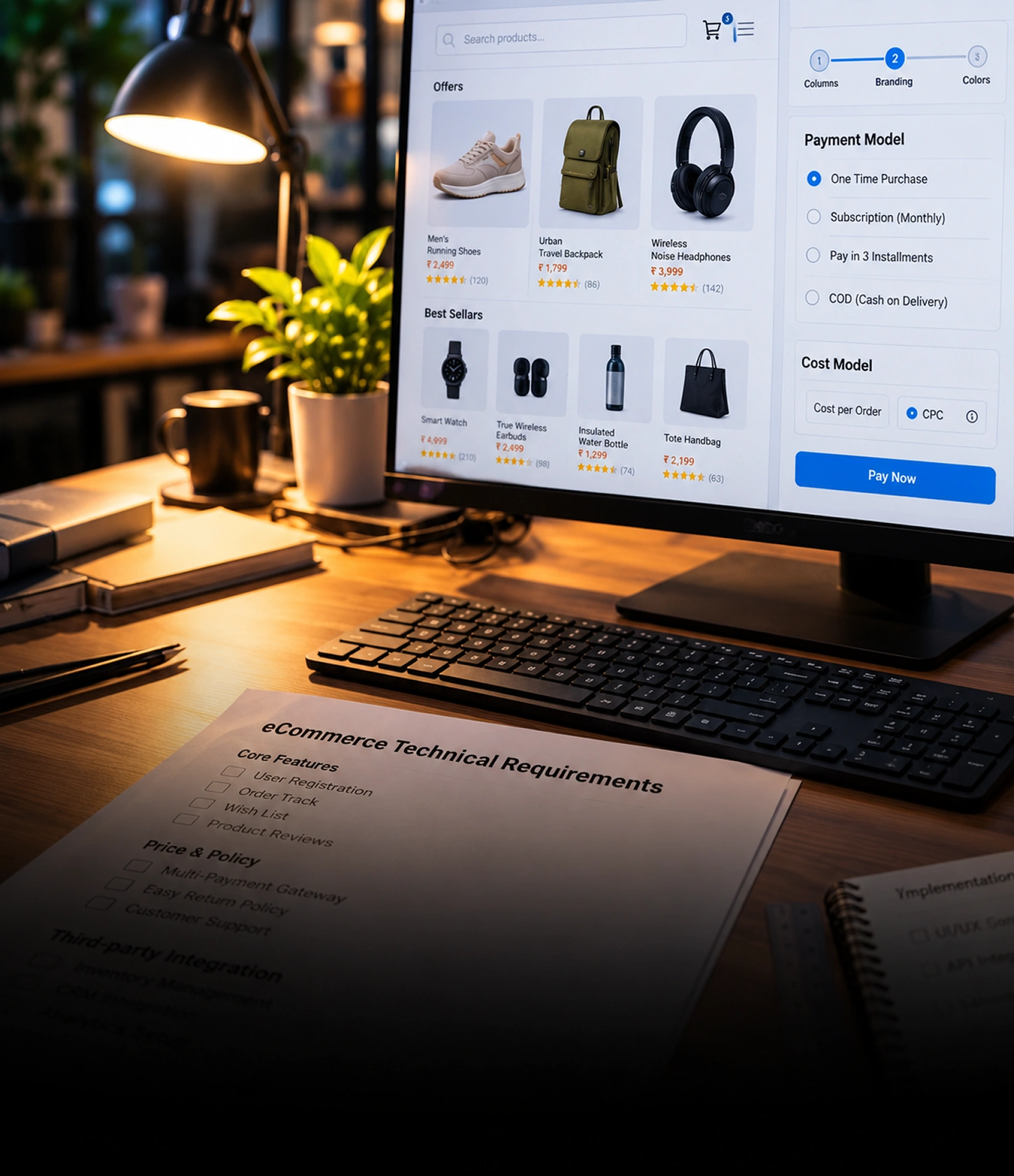 Développement d'applications de commerce électronique Illustration montrant des clients parcourant les fiches produits sur une application mobile de commerce électronique, avec un panier d'achat
