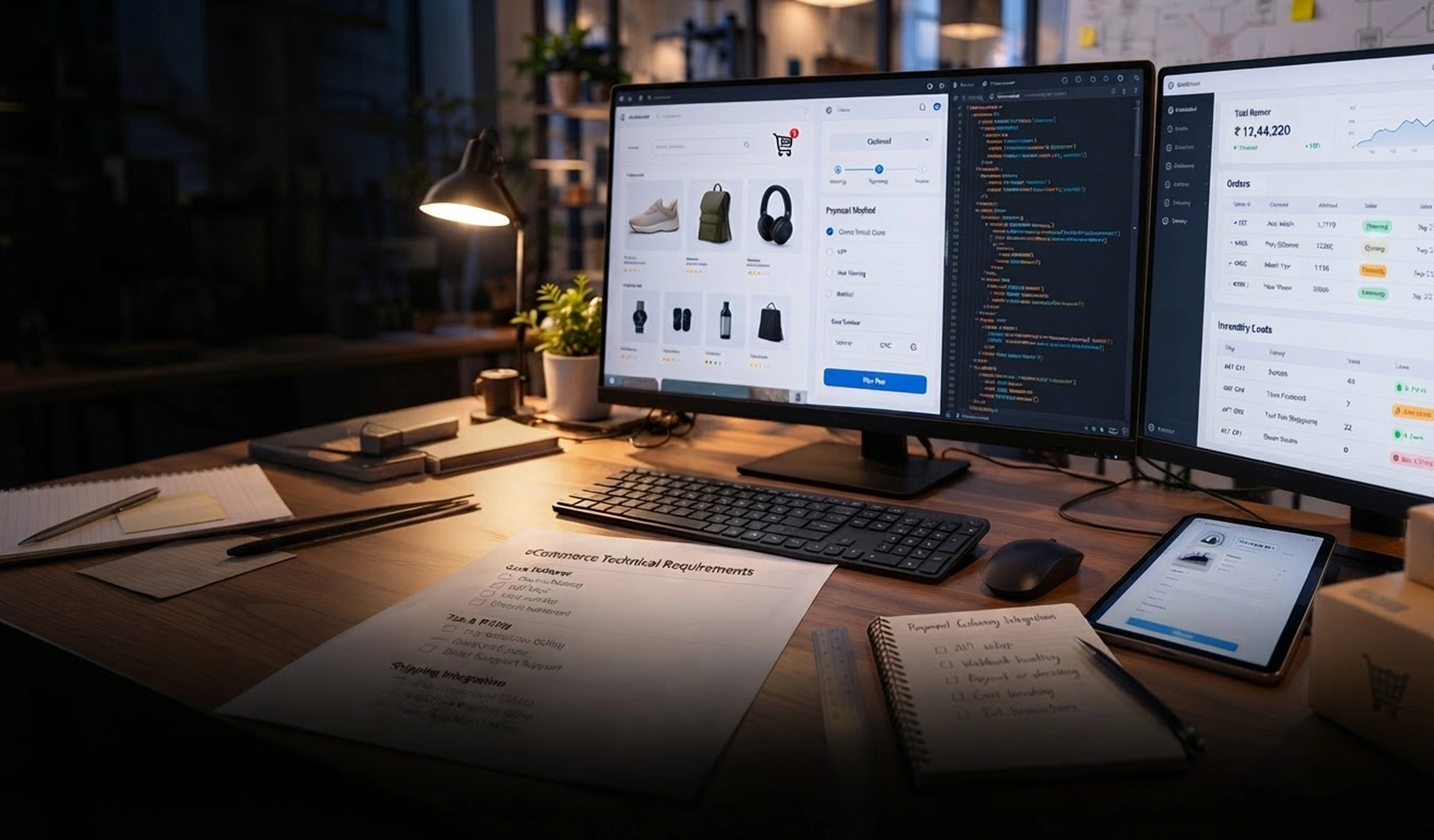 Développement d'applications de commerce électronique Illustration montrant des clients parcourant les fiches produits sur une application mobile de commerce électronique, avec un panier d'achat