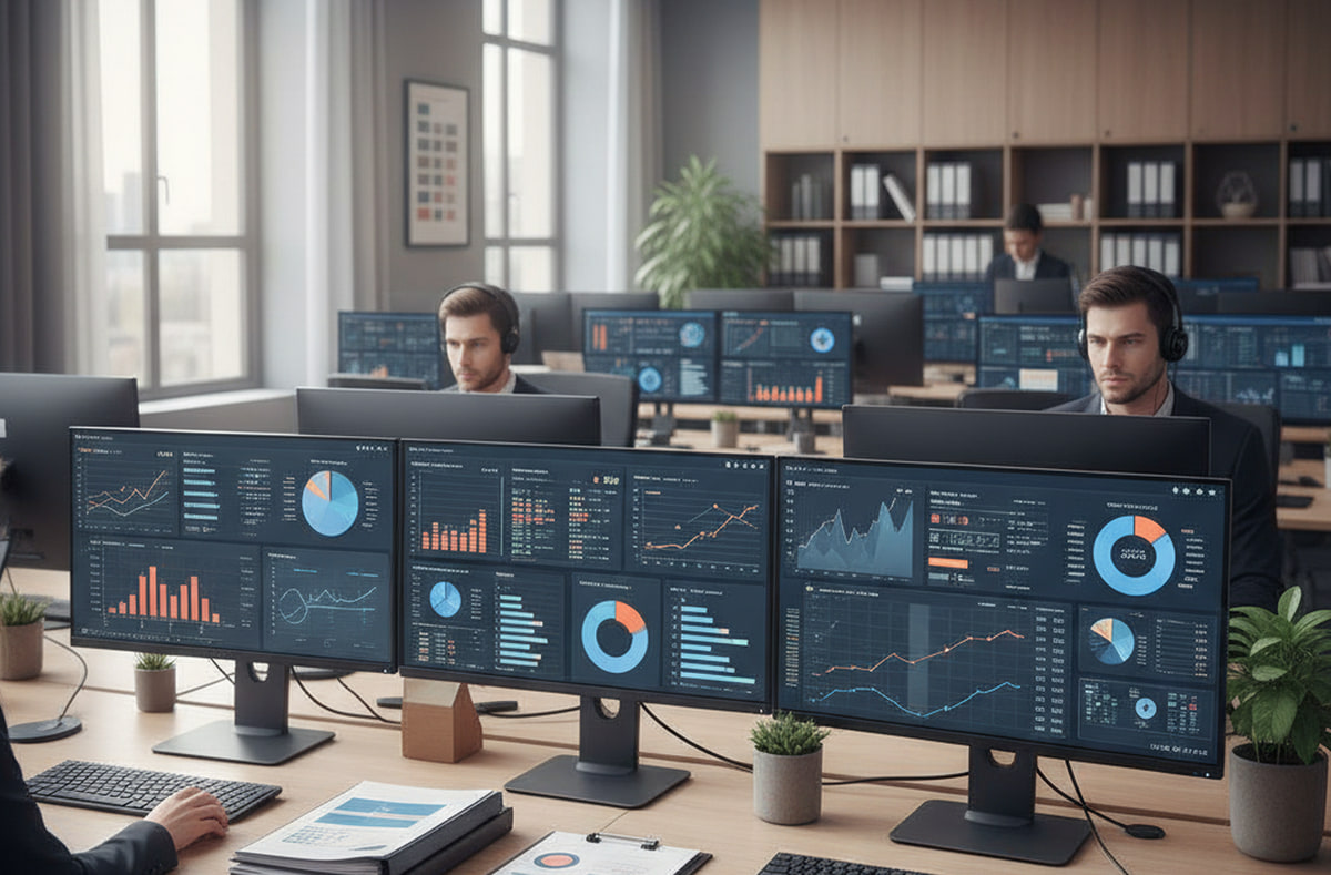 Services de finance d'entreprise et de conseil Illustration de consultants financiers examinant des tableaux de bord analytiques, des graphiques et des données de croissance d'entreprise