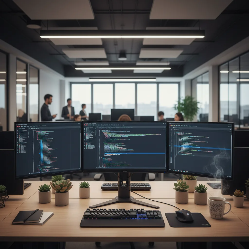 Développement React JS Illustration de développeurs concevant une interface d'application mobile avec des icônes de sécurité et de code