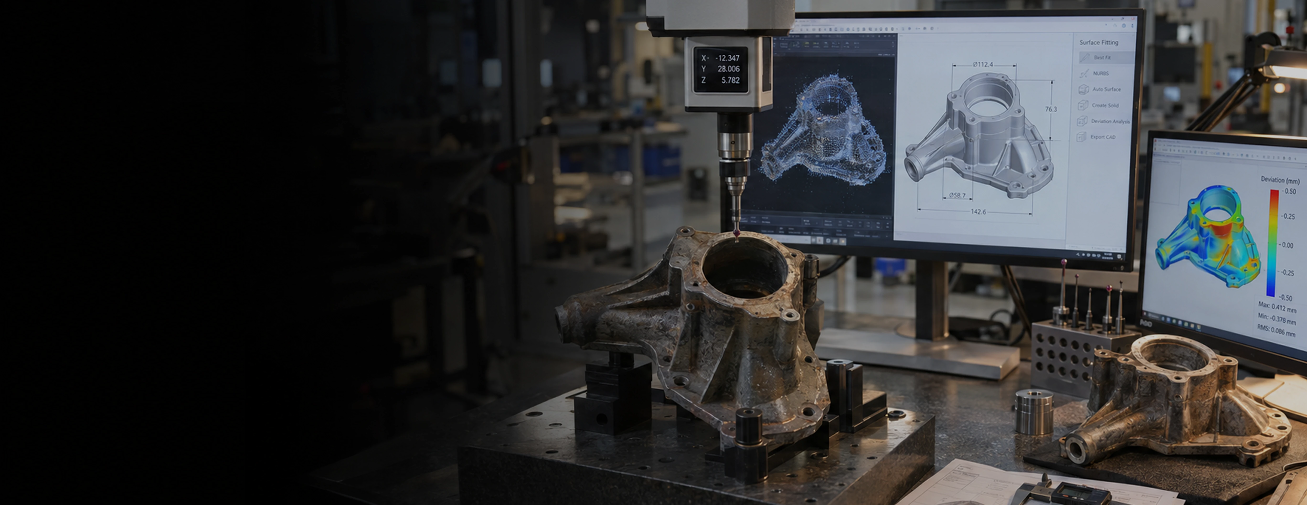 Illustration af en drone med en 3D-scannings-tablet, der viser et topografisk kort til reverse engineering