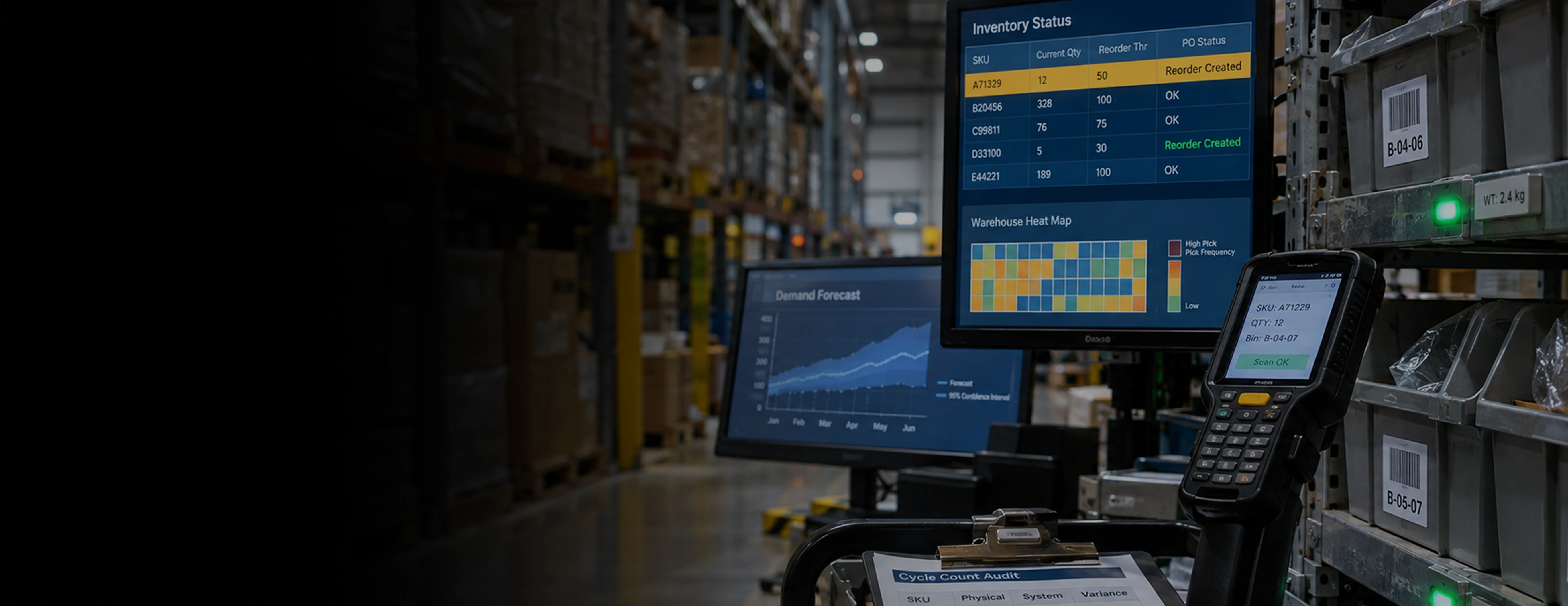 Warehouse inventory dashboards and handheld scanner Warehouse inventory dashboards and handheld scanner