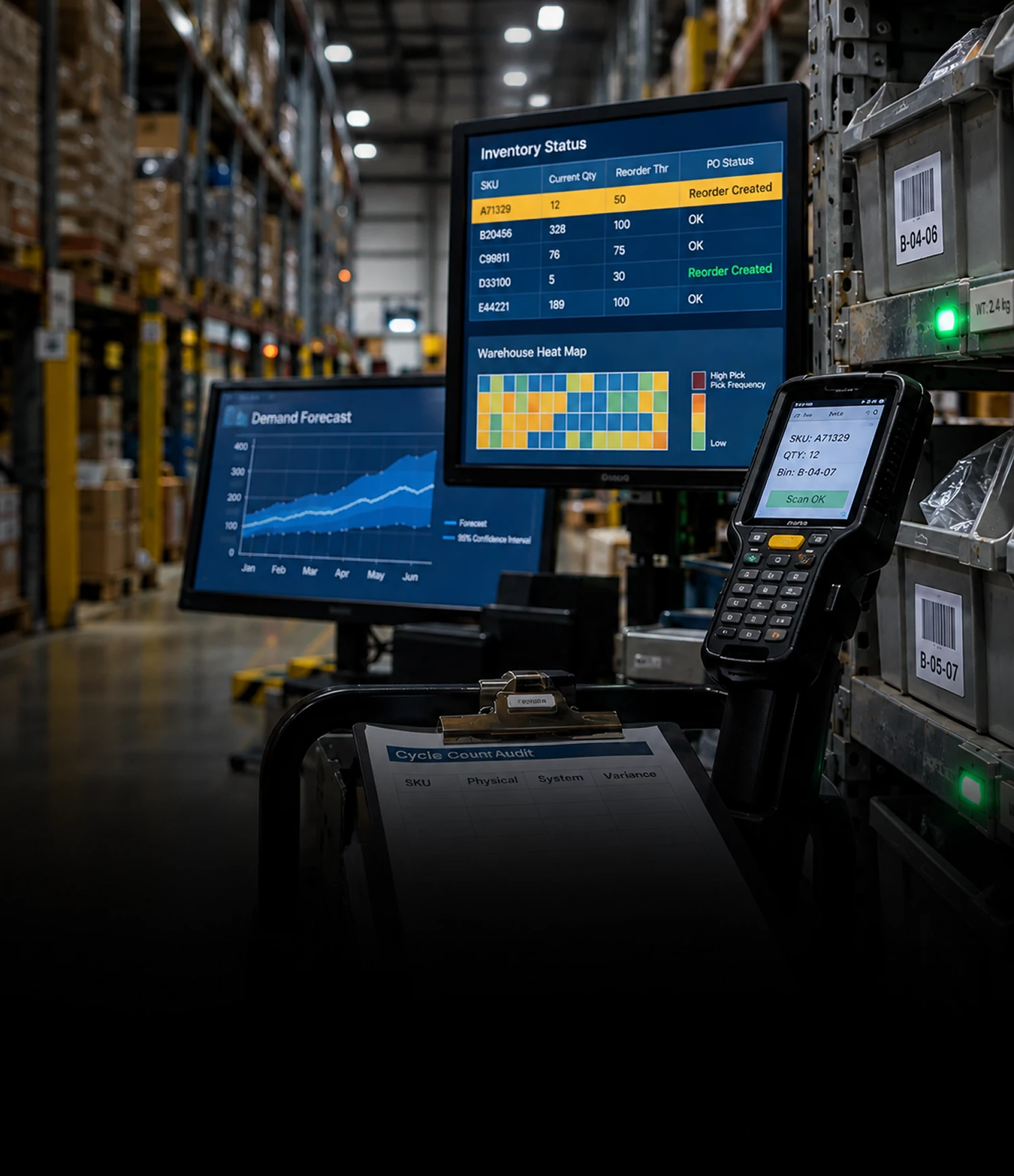 Warehouse inventory dashboards and handheld scanner Warehouse inventory dashboards and handheld scanner